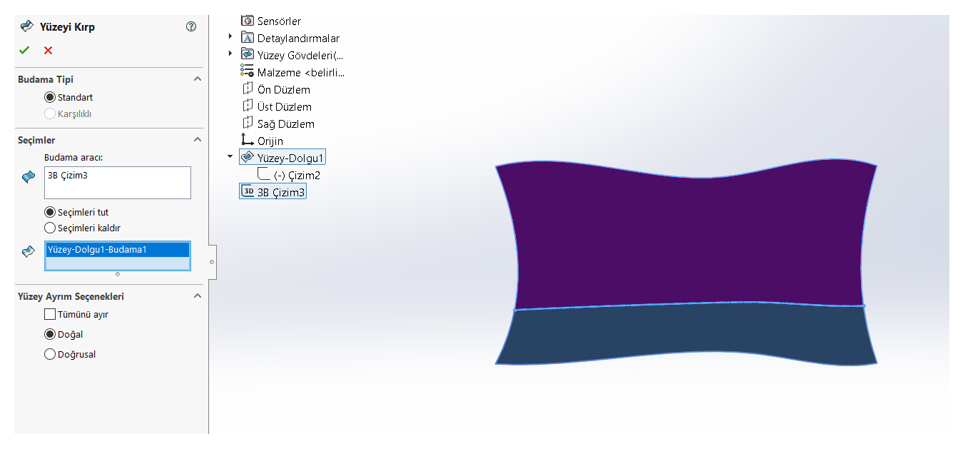 SOLIDWORKS Yüzey Eğrileri